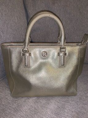 Tory Burch Robinson Mini Square Tote Gold Saffiano Leather Purse